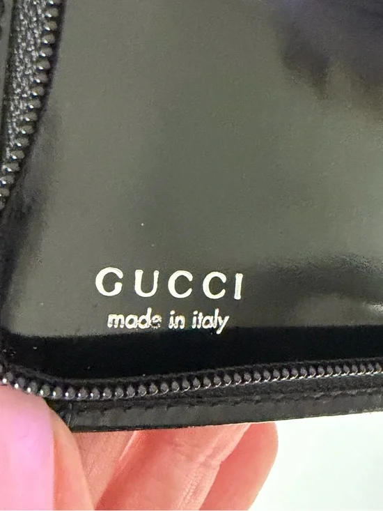 Gucci Bamboo Zip Around Wallet Black Nylon Patent Leather Trim - Picture 8 of 9